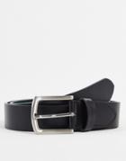Gianni Feraud Leather Belt In Black With Rounded Silver Buckle