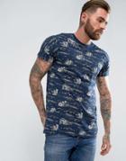 Pull & Bear T-shirt With Summer Print In Navy - Navy