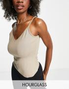 Asos Design Hourglass Ultimate Cami With V-neck In Beige-white