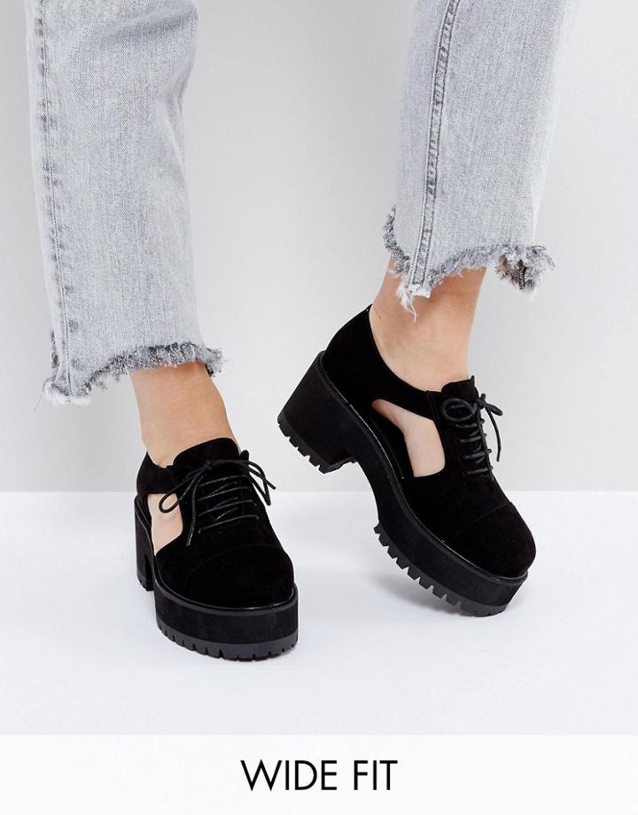 Asos Oake Wide Fit Cut Out Chunky Lace Up Shoes - Black