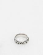 Asos Design Waterproof Stainless Steel Band Ring With Moving Chain In Silver Tone