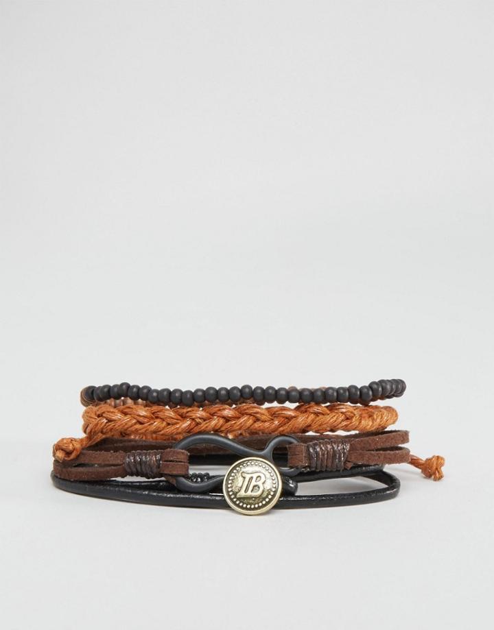 Icon Brand Leather Plaited Bracelet Pack - Multi