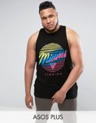 Asos Plus Longline Sleeveless T-shirt With Racer Back & Miami Print - Black