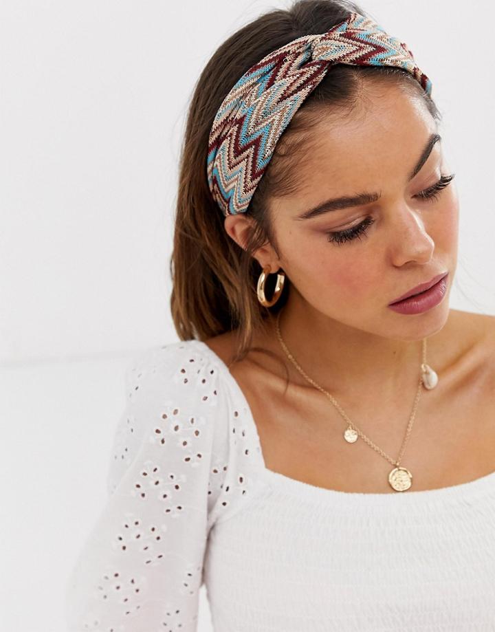 Asos Design Headband With Twist Front In Blue Crotchet - Multi