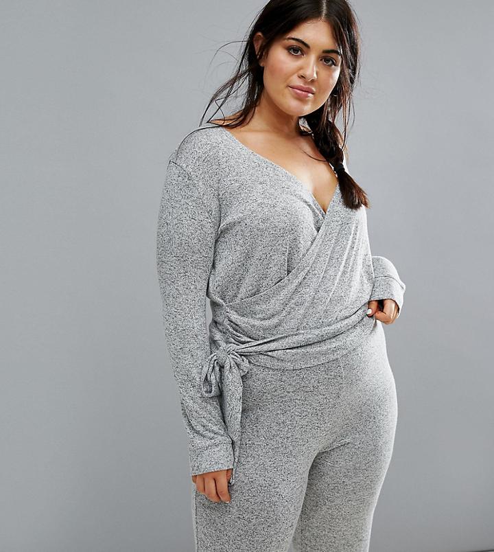 South Beach Plus Tie Side Cutout Detail Top In Gray - Gray