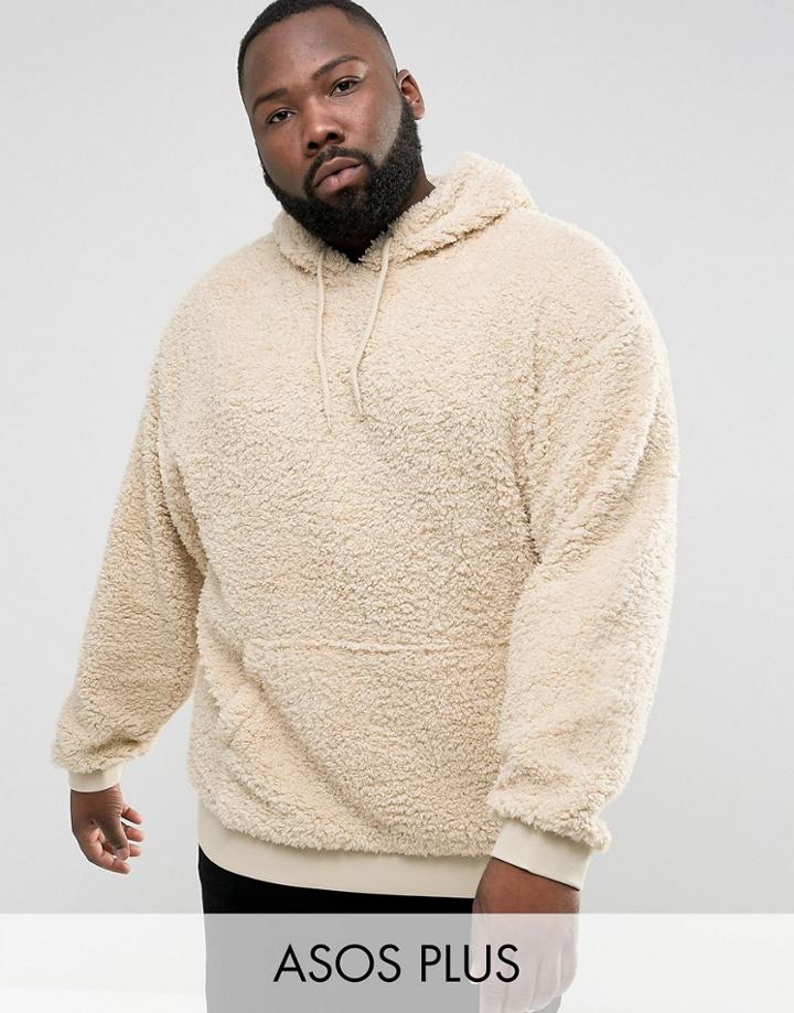 Asos Plus Oversized Hoodie In Borg - Beige