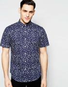 Farah Shirt With Polka Dot Slim Fit Short Sleeves - Navy