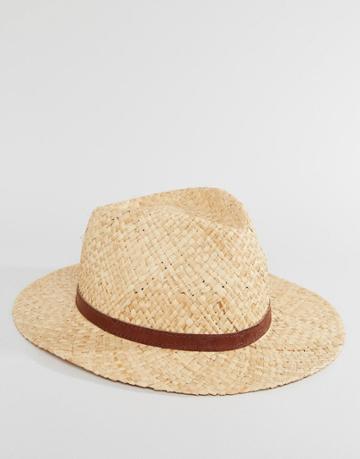 Catarzi Straw Fedora With Leather Band - Beige