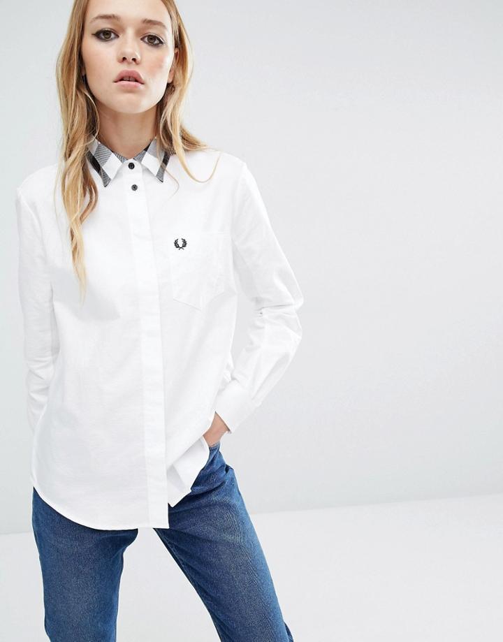 Fred Perry Check Collar Boyfriend Shirt - White