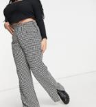 Naanaa Plus High Waisted Split Hem Tailored Pants In Black Dogtooth