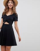 Asos Skater Sundress With Button Front And Tie Knot - Black