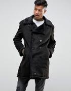 Sixth June Faux Shearling Jacket In Black Double Breasted - Black