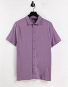 Asos Design Organic Button Through Jersey Shirt In Washed Purple
