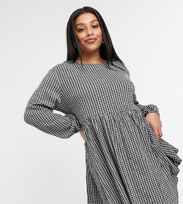 Urban Threads Curve Smock Dress In Check-black