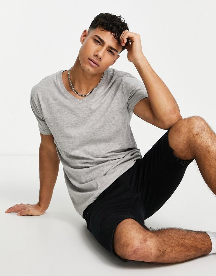 Brave Soul V-neck T-shirt In Light Gray Heather