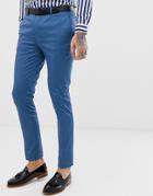 Devils Advocate Super Skinny Plain Cotton Sateen Stretch Suit Pants - Blue