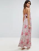 Asos Maxi Dress With Open Back In Floral Print - Multi