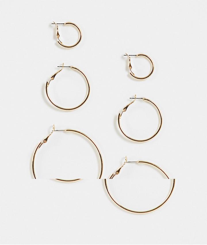 Topshop Textured 3 X Multipack Hoop Earrings In Gold