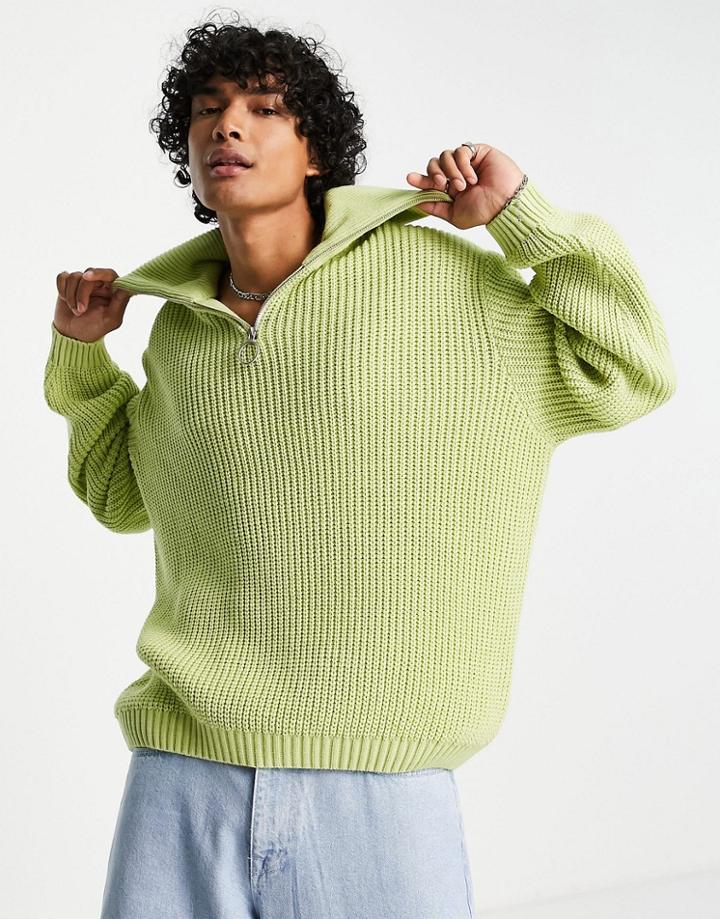 Asos Design Oversized Fisherman Rib Sweater In Mint Green With Big Collar