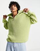Asos Design Oversized Fisherman Rib Sweater In Mint Green With Big Collar