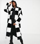 Asos Design Tall Oversized Faux Fur Coat In Black And White-multi