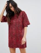 Motel Oversized T-shirt Dress In Red Leopard - Red