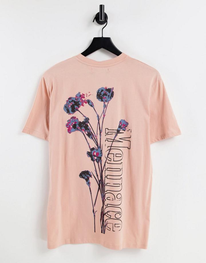 Mennace T-shirt With Floral Logo Back Print In Pink