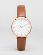 Asos Large Face Brown Leather Rose Gold Watch - Brown