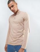 Asos Long Sleeve Jersey Polo In Beige - Beige