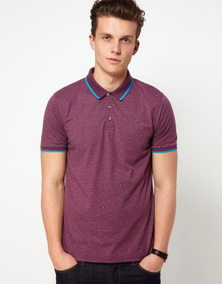 Asos Polo With Paisley Print - Purple
