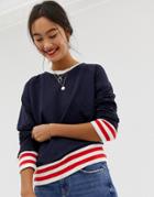 Only Stripe Hem Sweat In Navy - Multi