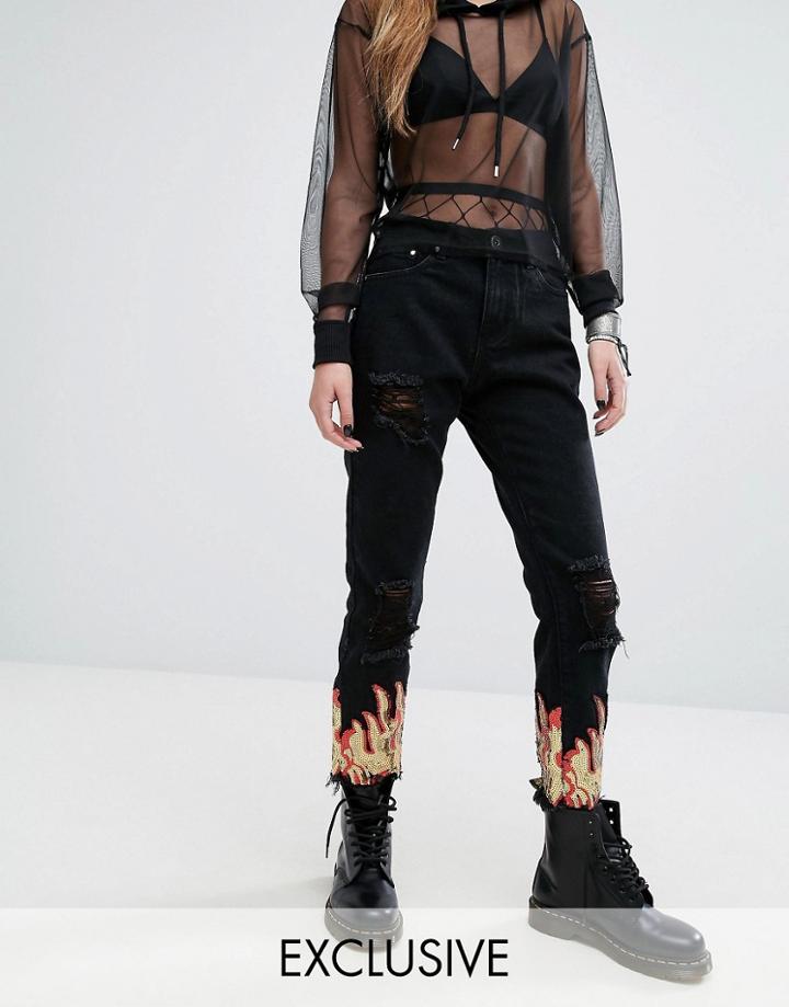 One Above Another Flame Jeans - Black