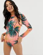 Billabong Long Sleeve Surf Suit In Palm Print-multi