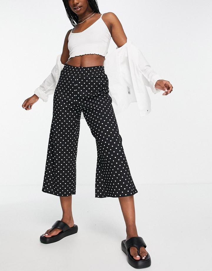 River Island Shirred Waist Culotte Pants In Spot Print-black
