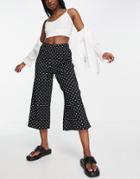 River Island Shirred Waist Culotte Pants In Spot Print-black