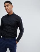 Asos Design Skinny Shirt With Grandad Collar And Popper In Black - Black