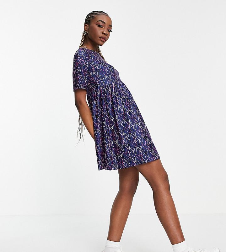 Urban Threads Tall Smock Mini Dress In Heart Print-multi