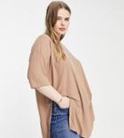 Asos Design Curve Oversized Ribbed T-shirt With Side Slit In Biscuit-neutral