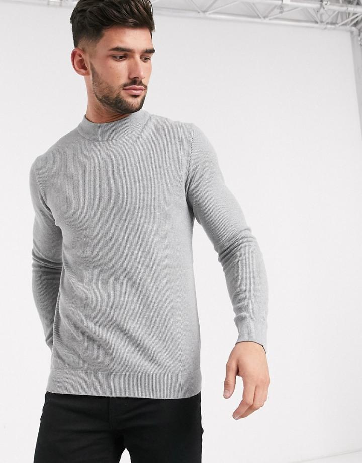 Pull & Bear High Neck Sweater In Gray-grey