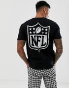 Asos Design Relaxed T-shirt With Nfl Chest And Back Print In Silver Foil - Black