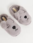 Truffle Collection Fluffy Dog Mule Slipper In Gray