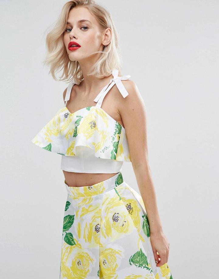 Horrockses Crop Top With Bow Detail Yellow Floral Co Ord - Multi