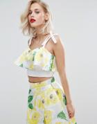 Horrockses Crop Top With Bow Detail Yellow Floral Co Ord - Multi