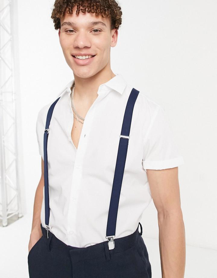Asos Design Wedding Pants Suspenders In Navy