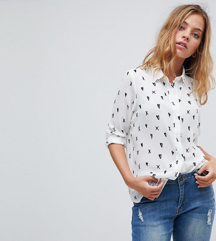 Asos Petite Blouse In Mono Heart Print - Multi