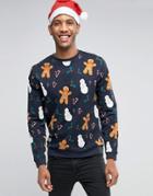Asos Holidays Gingerbread Print Sweatshirt - Navy