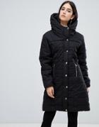 Ax Paris Belted Padded Jacket With Faux Fur Lining - Black