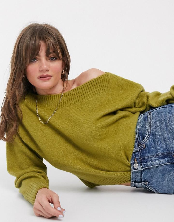 & Other Stories Off-shoulder Sweater In Moss Green