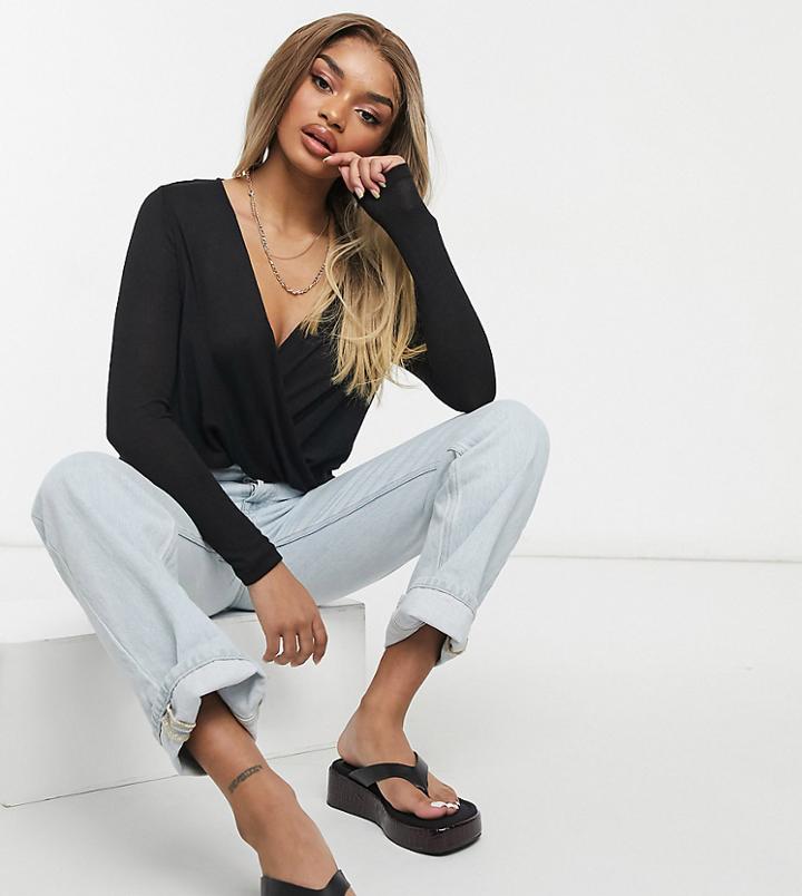 Vero Moda Petite Wrap Top In Black