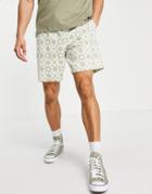 Asos Design Relaxed Shorts In All Over Green & White Flower Jacquard-multi
